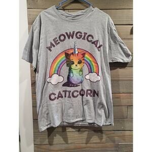 Meowgical Caticorn Gray Cat Unicorn T-Shirt Unisex Large / XL (see details)